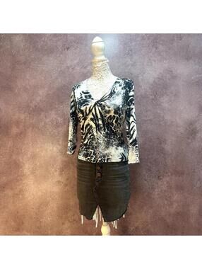 Vintage Cache Animal Print V Neck